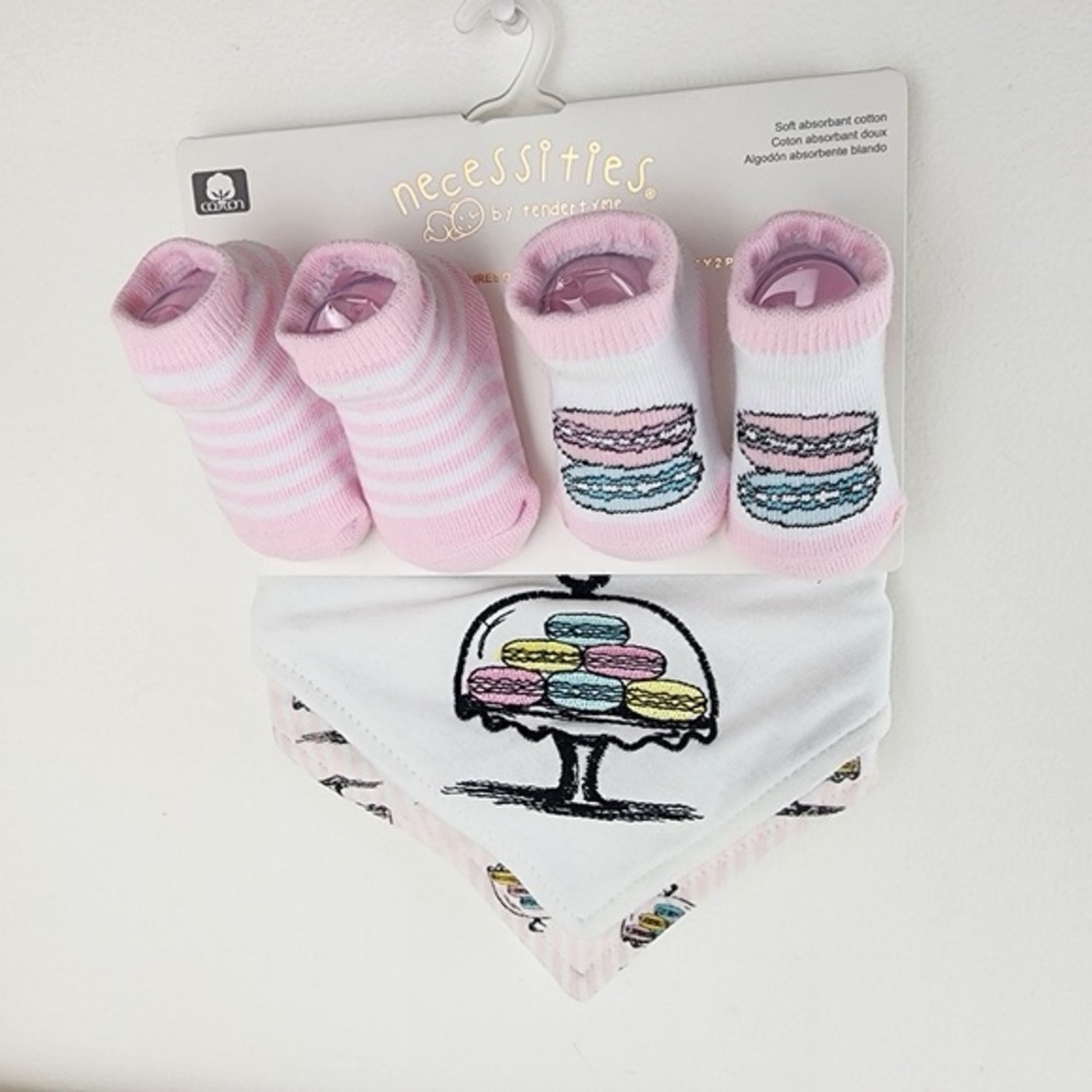Necessities Bib And Sock Set Pink Cotton Never Used - Picture 5 of 8